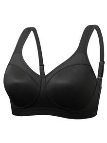 Wingslove Women's Stress-Relief Wireless Bra, Wide Strap, Soft & Comfortable Jacquard Full Coverage Non-Padded Everyday Wear - Black - View 8