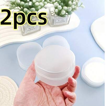 2个塑料圆形容器 - 防漏密封设计，便携，多种颜色可选，适用于卸妆棉、香皂片、珠子等。