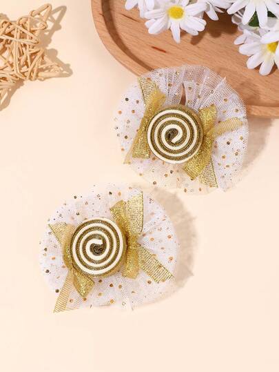 2pcs Golden Mesh Hair Bows For Girls Sparkly Bows Decor Hair Clips Delicate Alligator Clips Elegant Barrettes Daily Party Wedding Birthday Gift Hairpins Teens Hair Accessories