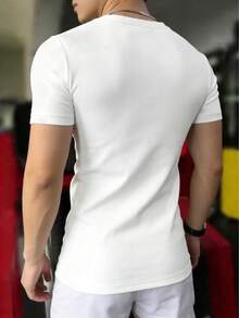 Herren Lässig einfarbiges Slim Fit T-Shirt mit Kurzarm, minimalistisch vielseitig für den täglichen Gebrauch - Weiss - Übersicht 2