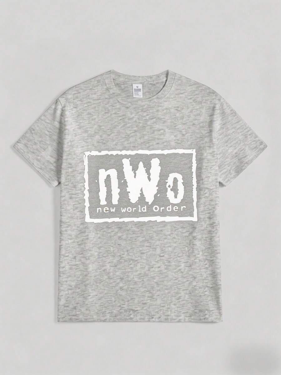 100 Percent CottonSports 's Casual Round Neck Tee Official  Nwo T-Shirt Nwo New World Order Casual Digital Print Pure Heavy Cotton T Shirtmanfinity Men - 灰色 - 查看 1