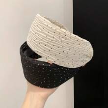 1件韩式极简波点褶皱发箍，小众优雅宽檐高冠发箍，显瘦百搭，少女时尚发饰，节日派对必备 - 彩色 - 查看 3