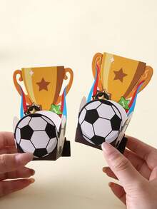 Football Trophy Shaped Party Paper Box, Designed With Trophy And Football Elements, Dynamic And Eye-Catching With A Ceremonial Feel. Made Of Thick Cardboard, Easy To Assemble, Can Store Candies, Snacks Or Event Souvenirs, Suitable For Football Themed Parties, Viewing Gatherings, Fan Activities, Adding Energetic Sports Atmosphere To Event Decor, A Practical And Creative Themed Packaging Item. - View 10