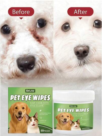 Pet Eye Wipes, Gentle Cleaning For Tear Stains, Cat & Dog , Alcohol & Fragrance Free, Sensitive Eye Area Cleansing Wet Wipes, Portable One-Time-Use Pet Eye Care Wipes