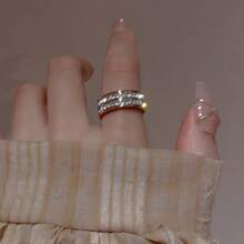1 buah Cincin Fashion Dua Baris Rhinestone Stainless Steel Zirkonia, Serbaguna untuk Pemakaian Sehari-hari dan Kencan - Gaya 2 - View 16