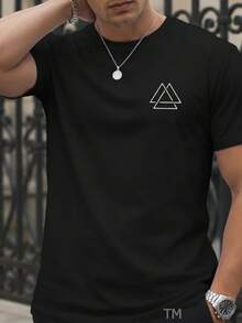 Stylish Basic Short-Sleeve Men's T-Shirt With Triangle Street Print, Breathable Fabric - 黑色 - 查看 1