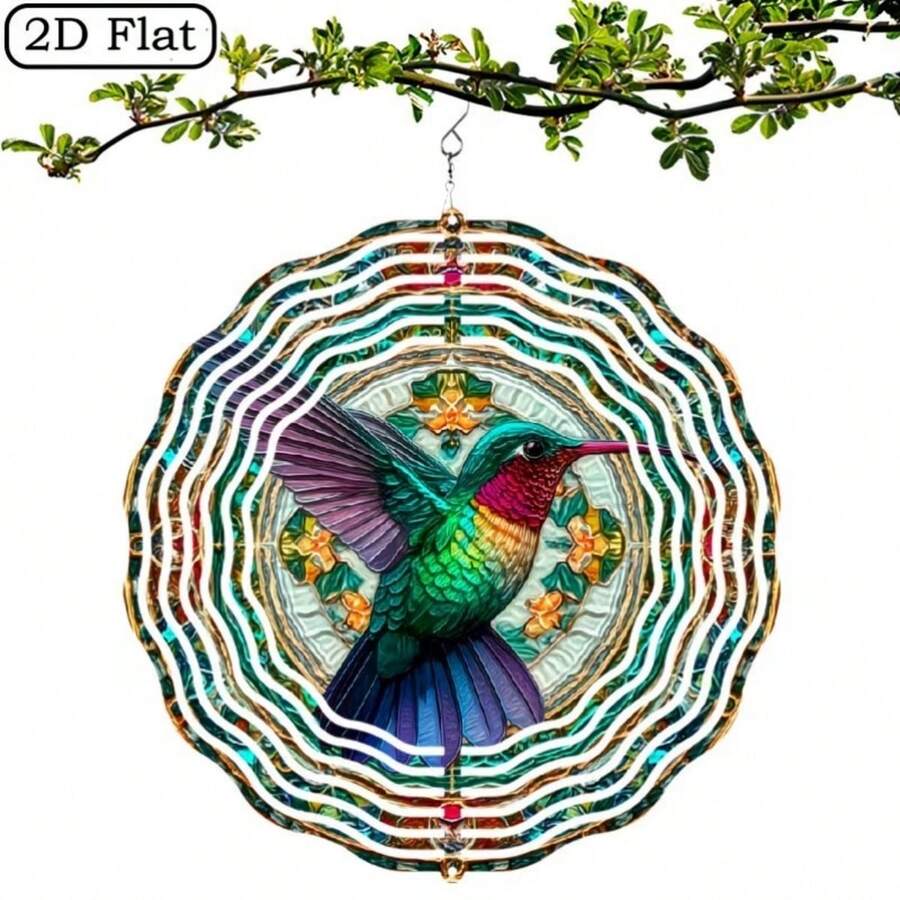 1個蜂鳥與蝴蝶風力旋轉器 - 10英吋金屬動力花園裝飾，360度旋轉3D彩色風效，鐵製吊飾，適用於庭院、室內與室外 - 送給男士與女士的理想禮物
