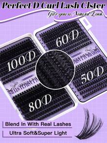 544/608pcs D-Curl Cluster False Eyelashes, Suitable For Beginners, Dense And Fluffy, Enlarging Eyes, Lightweight And Reusable, Long-Lasting Lash Clusters, Soft And Natural, Suitable For Home DIY, Travel, And Daily Commute. - Multicolor - View 6