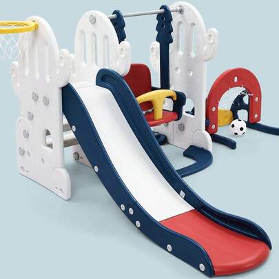 Conjunto multifuncional 7 en 1 de tobogán y columpio para niños pequeños – Parque infantil independiente con columpio ajustable, aro de baloncesto, trepador, lanzamiento de aros, fútbol y golf – Juego para interior y exterior para niños de 1 a 8 años, diseño de cactus.