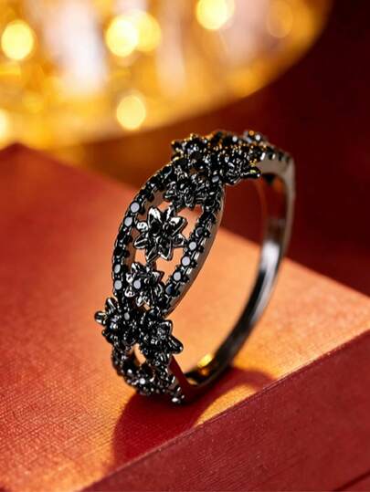1 stuk Niche Retro Starburst Bloem Hiphop Ring, Veelzijdig voor Dagelijkse Reis en Subcultuur Outfits, Uniek Accessoire