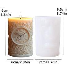 Clock Relief 3D Cylindrical Candle Silicone Mold Rome Scale Clock Relief Cylindrical Candle Silicone Mold Rome Clock Relief Resin Plaster Mold Arts Crafts Mold Decorative Gift - A - View 7