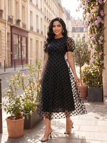 SHEIN Lady Váy midi cho nữ, trang phục công sở thường ngày cho nữ, trang phục công sở cho nữ, trang phục đi chơi cho nữ, trang phục sân bay cho nữ, trang phục du lịch, trang phục sân bay, trang phục trở lại trường, trang phục hòa nhạc đồng quê, trang phục đêm hẹn hò cho nữ - màu đen - Xem 6