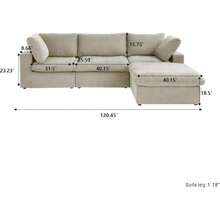Sofá Modular Cloud con Otomana de Almacenamiento, Sofá en Forma de L de 120.45" para Sala de Estar, Sofá Convertible Relleno de Plumón con Asiento Profundo para Oficina o Apartamento, Fundas Lavables y Reemplazables, Color Caqui - Caqui - Ver 12