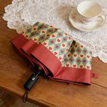 1pc Fully Automatic Vintage Rust Red Dual-Use Umbrella, High-End Sunshade Anti-UV Travel Umbrella - Multicolor - View 6