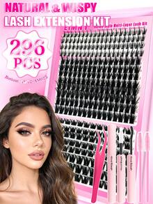 296pcs Faux Eyelash Cluster Set Includes Pointed Tips, 8-16mm Bottom Lashes & Volumizing Lash Extensions, With Eyelash Curler, Brush, Glue & Sealant, Individual Cluster Lashes - Multicolor - View 12