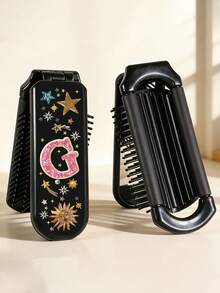 1pc Pink Letter Folding Comb, Y2K Millennium Style, Cute & Cool Letter Folding Comb With Portable Mirror, Girly Star Sun Folding Comb, Portable Mini Comb With Built-In Mirror, All-In-One Travel Comb - Multicolor - View 4
