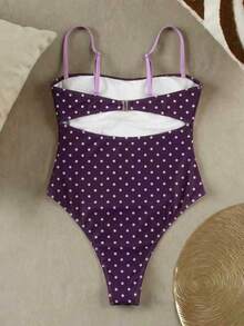Women's New Polka Dot Print Sexy Casual Spaghetti Strap One-Piece Swimsuit, Suitable For Beach, Vacation, Date, Party In Spring/Summer - Multicolor - View 5
