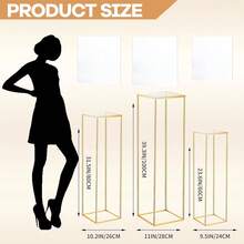 3pcs Cylindrical Pedestal Stand, Square Gold Metal Plant Cylinder Display Holder For Party Flowers, Showcases, Cylinder Tables, Vases, Birthday Party Decor - Multicolor - View 12