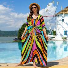 Beach Cover-Up With Patterned Print, Vacation Beach Cover-Up For Women - F1201-1 Abstract Butterfly Leopard Print - View 9