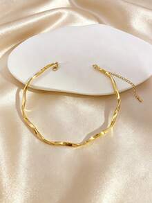 1 buah Kalung Mobius Bergelombang Emas Minimalis, Perhiasan Kalung Kerah Unisex, Cocok untuk Musim Panas, Pesta, dan Pakaian Pantai - Emas - View 2