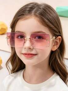 1 Pair Metal Rhinestone Square Decorative Glasses, Fashion Accessory For Adults And Kids, Suitable For Party, Travel - Gold - View 11