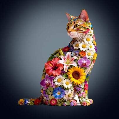 1pc Floral Cat Wooden Puzzle, Asymmetrical Animal Shape Wooden Puzzle, Decorative Art, Desktop Game Magic Puzzle, Unique Children's Educational Puzzle, Holiday Gift, Suitable For Adults, Back To School Gift, Mother's Day Gift, Birthday Gift (2D Puzzle)