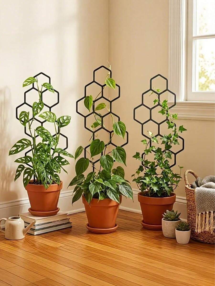 1/2件裝塑膠植物攀爬架，蜂巢與葉片造型植物支撐樁，適用於黃金葛、常春藤及攀緣植物，室內/室外盆栽植物支撐架，裝飾性植物生長架園藝配件 - 多色 - 查看 1