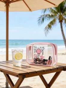 Túi đi biển chống thấm nước bằng PVC in chữ "Take Me To The Beach", trang trí bằng vỏ sò và sao biển, túi đựng mỹ phẩm PVC, túi đựng đồ du lịch PVC có khóa kéo - Túi đựng đồ trang điểm và đồ dùng vệ sinh cá nhân nhẹ, chống phai màu, phù hợp cho cả nam và nữ, hộp đựng mỹ phẩm xách tay được TSA chấp thuận, thiết kế dễ lau chùi, tuyệt vời cho các bà mẹ, giáo viên, bạn bè, y tá, trường học, kỳ nghỉ, túi đựng đồ dùng vệ sinh cá nhân cho năm học mới, quà tặng Ngày của Mẹ, đồ dùng cần thiết khi đi du lịch, vật dụng không thể thiếu trong mùa hè. - Nhiều màu - Xem 5
