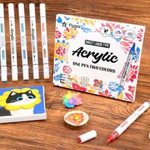 Ensemble de stylos marqueurs acryliques Flysea à double pointe et double couleur, disponible en 24/48/72/96/120/168 couleurs. Encre liquide à flux lisse avec une couverture puissante, des couleurs vives, imperméable et résistante à la décoloration. Convient pour le dessin DIY sur plusieurs matériaux. Outil d'art professionnel pour les étudiants en art, les artisans et les illustrateurs. - Multicolore - Voir 6