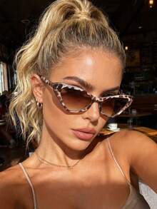 1 Pair Plastic Multi-Color Cat Eye Narrow Frame Full-Rim Tinted Lens Bohemian Classic Glasses, Fashion Versatile, Suitable For Street Style, Music Festivals, Vacations, Fits All Face Shapes, Also A Must-Have Back-To-School Preppy Item - 1pc White Bean Flower Double Tea - View 5