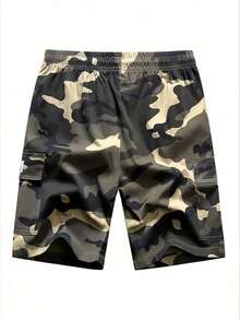 Shorts Cargo Casual Camuflados Leves para Homens, Calça Esportiva Solta de Comprimento até o Joelho para Esportes de Verão ao Ar Livre - Caqui - Visão 3
