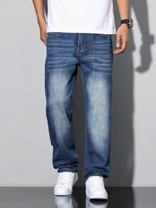 Boys' Casual Straight-Leg Denim Jeans, Versatile Street Style Jeans For School - Medium Wash - View 4