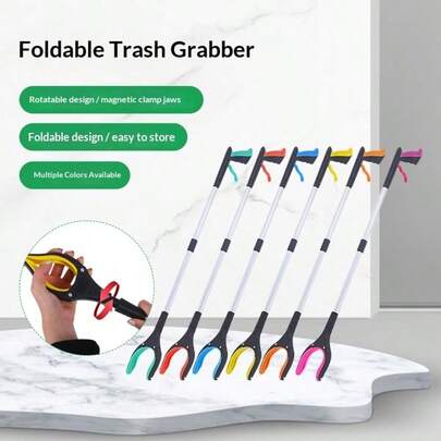 1 pièce Outil de préhension télescopique pliable, griffe magnétique rotative à 360°, conception légère, convient aux personnes âgées et alitées, couleur aléatoire, accessoire de nettoyage extérieur et domestique