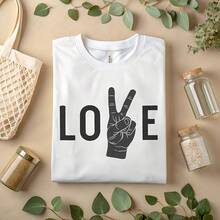 Love Peace Sign Shirt – Minimalist Hand Gesture Graphic Tee A413 - Black - View 1