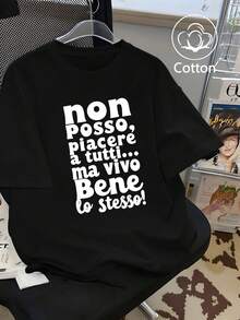 Women's Summer/Autumn T-Shirt, Personalized Slogan Print, Casual Sports Loose Fit Plus Size - Black - View 9