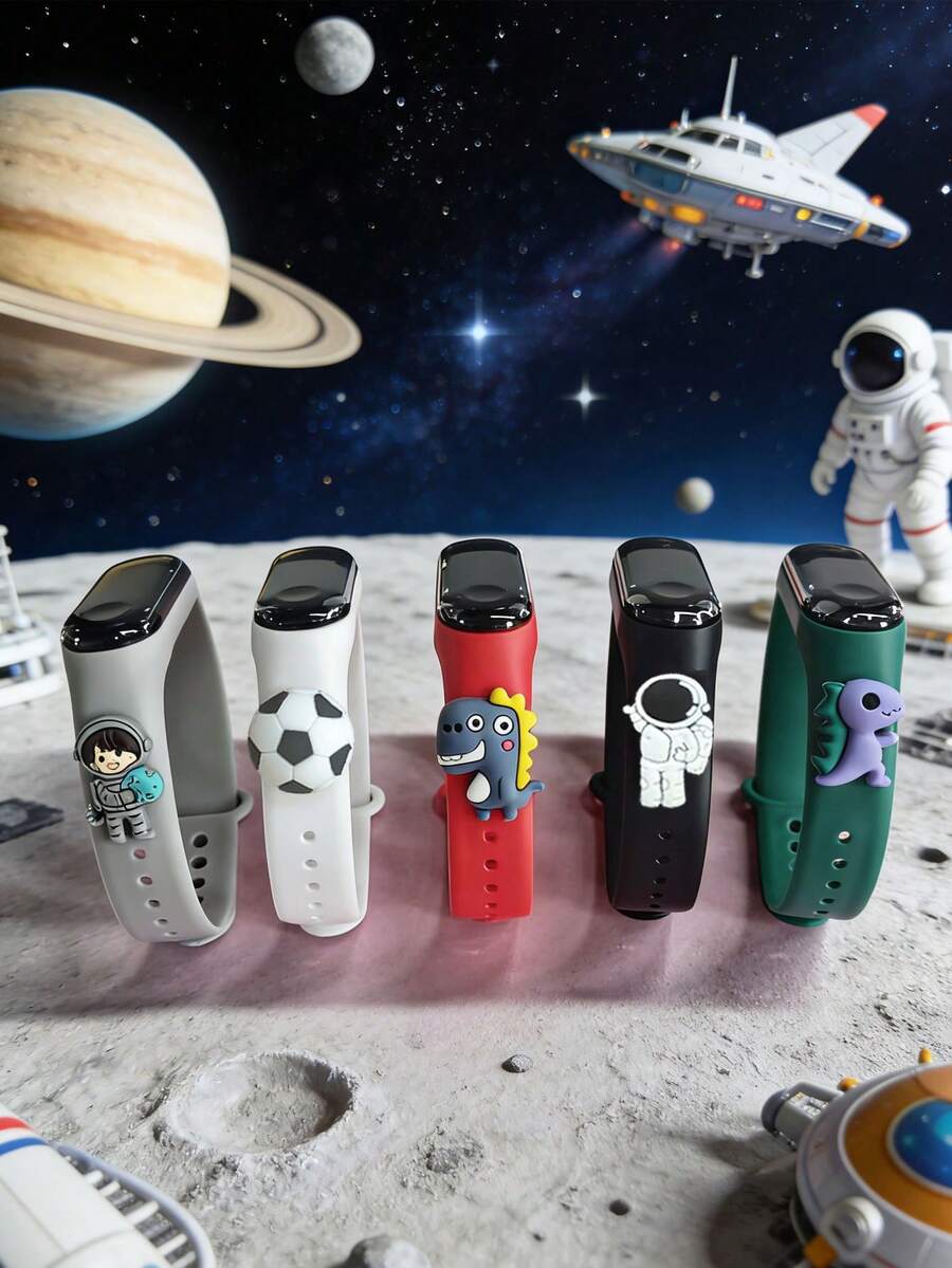 5个装儿童最爱太空系列LED触摸屏电子手表,配有可爱卡通吊坠装饰 - 5种图案,柔软亲肤运动手环,适合圣诞节、儿童节、生日、日常佩戴、上学、运动等场合。 - 彩色 - 查看 1
