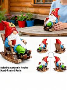 Resin Gnome Statue, Funny Climbing Rocking Chair Gnome Sculpture, Outdoor Decor For Yard, Lawn And Porch, Also A Great Mother's Day Gift - A - View 2