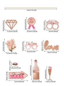 21pcs/Set Rose Gold Bachelor's Party Photo Props Set, Bridal Shower Decorations, Wedding Bridesmaids' Funny Handheld Photo Stickers, Birthday Party Atmosphere Decorations - A - View 3
