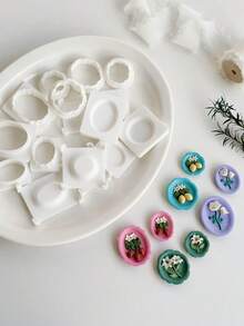 5PCS Cottagecore Mini Tray Clay Mold Set, Polymer Clay Mold For Earring Making - White - View 3