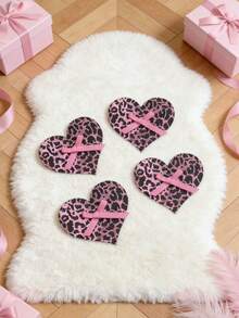 12/6/2pcs Rhinestone Dusty Pink Leopard Bow Breast Petals, Self-Adhesive Nipple Covers, Breathable Sexy Invisible Bra Pasties, Waterproof Sweat-Resistant Swimwear Nipple Covers, Beach Essentials, Pool Float - Multicolor - View 4