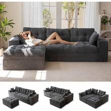 Sofá Modular en Forma de L MAXYOYO de 104" con Otomana, Sofá Sin Estructura con Cojines en Capas, Sofá Tapizado en Caja, Combinación de Módulos Flexibles para Sala de Estar, Sin Montaje, Gris Oscuro - Verde Oscuro - Ver 10