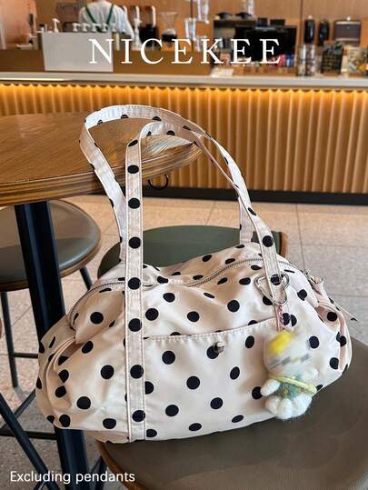 Bolso de hombro con lunares estilo vintage clásico, bolso de gran capacidad, bolso de mano multifuncional de moda y casual, adecuado para ir de compras