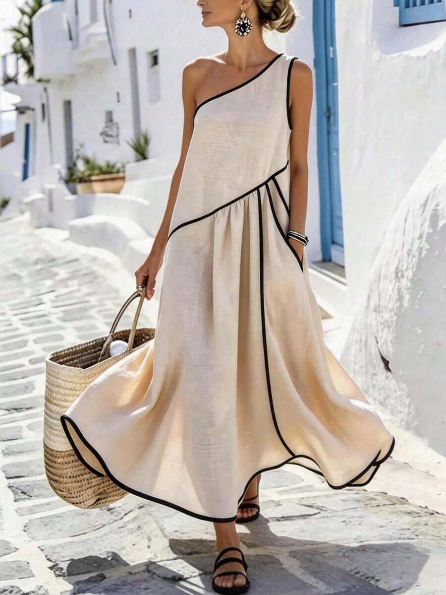 YHHBreezaya Vestido sin mangas con bolsillo para vacaciones, vestidos elegantes y clásicos de verano para mujer, vestido bohemio fluido y largo para mujer, ropa de resort para vacacionesYHH - Albaricoque - Ver 1