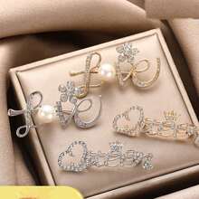 1pc LOVE Letter Brooch Rhinestone Pearl Flower Pin Brooch Chest Ornament - Multicolor - View 3