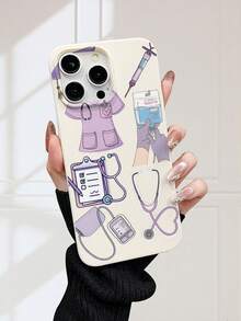 Medical Theme 2D Graphic Print, Popular Classic Brand New Elegant Style, Retro Luxury Texture, White Faux Leather Soft Case, Dust-Proof And Waterproof, Suitable For IPhone17/16/15/14/13/12/11/Pro/ProMax/X/XR/XS/XSMAX/7/8/PLUS/Air/Se2/3, Great Gift For Friends, Family, Couples, Birthdays, Holidays - White - View 2