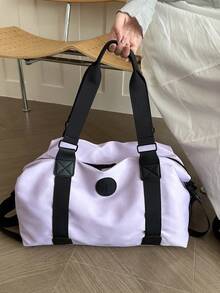 字母装饰尼龙材质大容量短途旅行包、健身包、瑜伽包、学生返校行李包，男女通用 - 紫色 - 查看 5