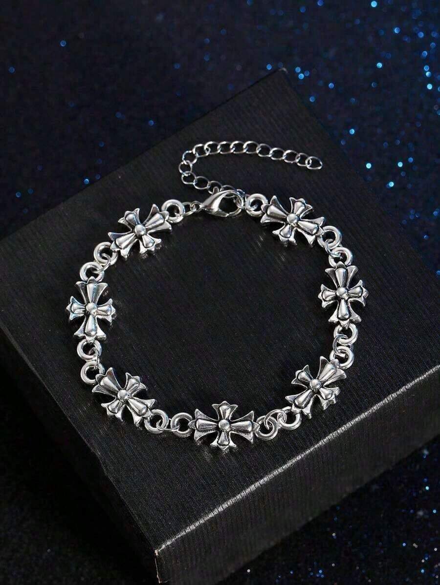 1pc Punk Style Cross Vintage Leather Bracelet For Men, New Fashion High-Quality Everyday Wear Birthday, Engagement Gift - 銀 - 查看 1