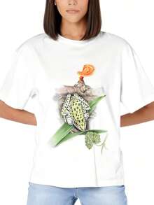 100% Cotton Of T Shirt Casual Style Women's T-Shirt Frog And Mushroom Print Summer Outfit Gift For Nature Lovers - White - View 2