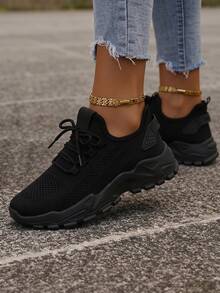 2026 New Women's Solid Color Lace-Up Shoes With Durable EVA Insole. Ideal For Indoor Sports, Hiking, Suitable For Autumn And Winter. - Black - View 9