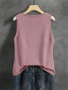Women's Solid Color Knit Vest, Retro Japanese Style Layering Casual Short Cardigan, Versatile For Summer Vacation, Autumn, Spring - Dusty Pink - View 5